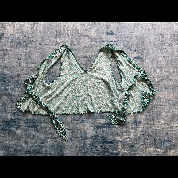 Topshop Green and White Abstract Leaf Print Tie Crop Size 10 - Picture 5 of 9